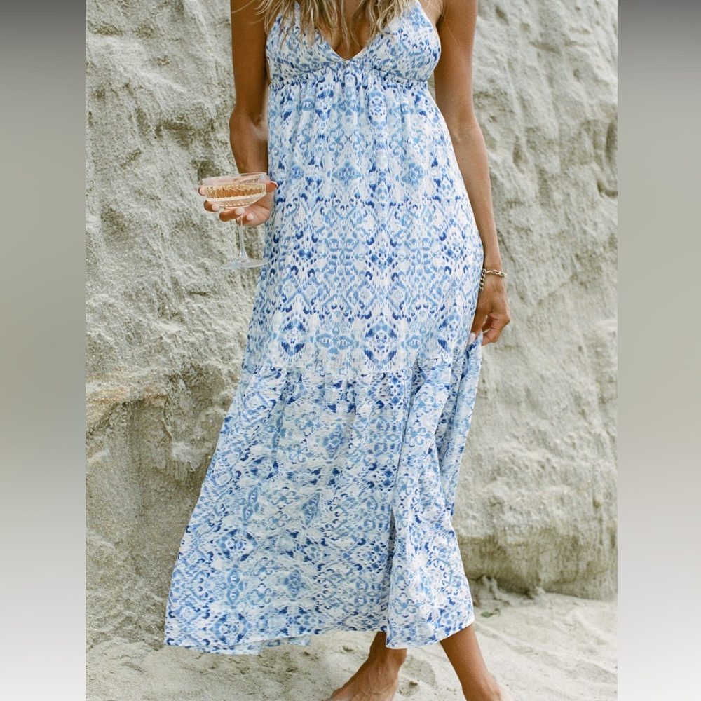 Blue Printed Midi Sundress - Lightweight Summer Dress